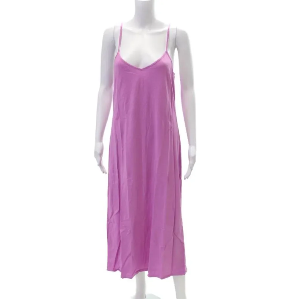 Z Supply Womens Textured Spaghetti Strap V-neck Casual Dress Pink Sz M